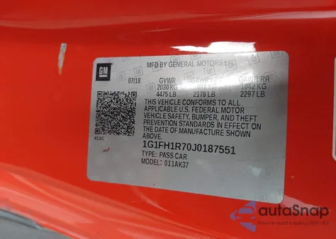 2018 Chevrolet Camaro 2Ss from USA, damaged, VIN 1G1FH1R70J0187551